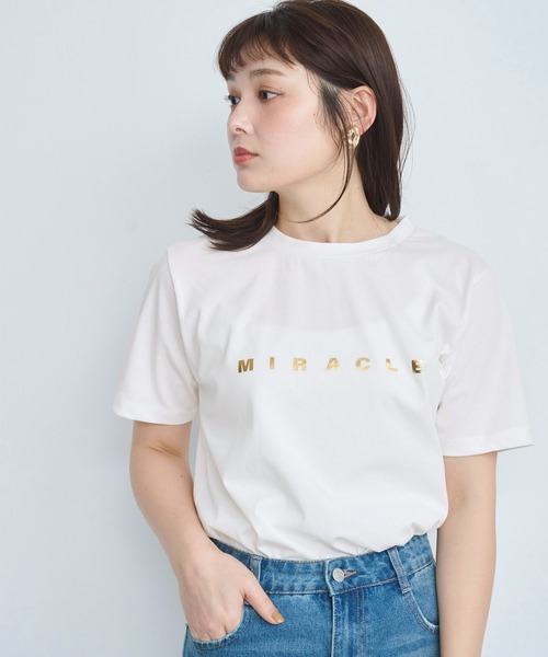 tシャツ 「3色展開」箔プリントロゴTシャツ レディース