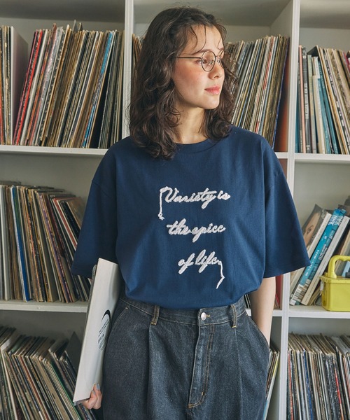 tシャツ コード刺繍 メッセージ ロゴ半袖Tシャツ レディース