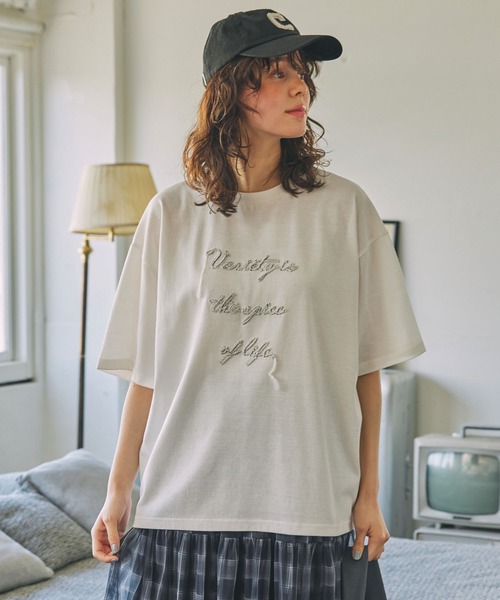 tシャツ コード刺繍 メッセージ ロゴ半袖Tシャツ レディース メンズ
