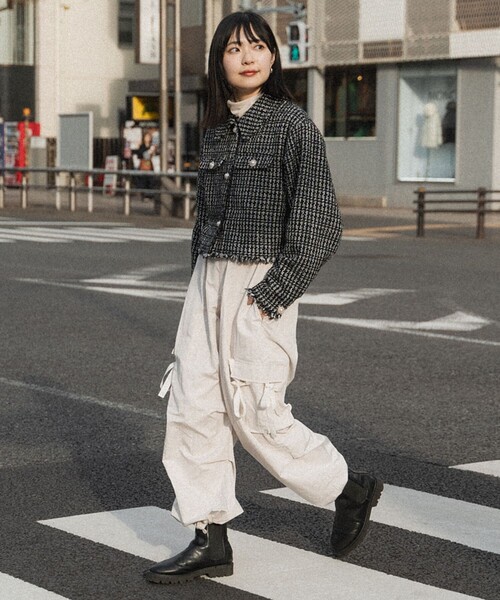 「VIVAYOU」 ツイードジャケット フリ- ブラック レディース_画像3