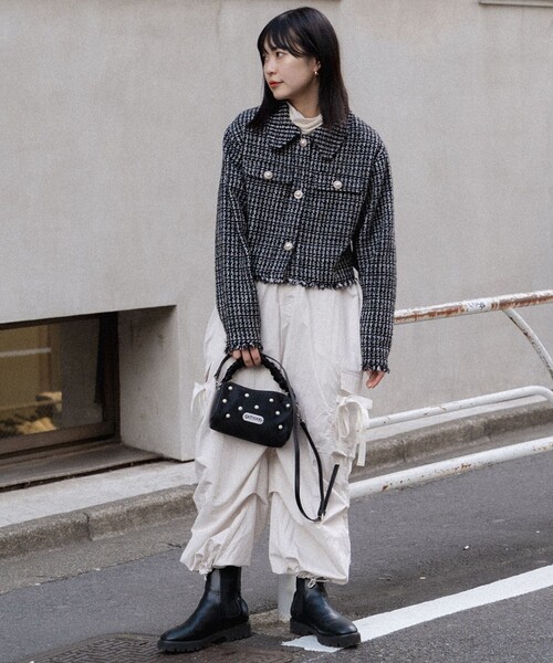 「VIVAYOU」 ツイードジャケット フリ- ブラック レディース_画像5