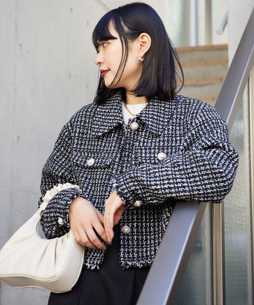 「VIVAYOU」 ツイードジャケット フリ- ブラック レディース_画像7