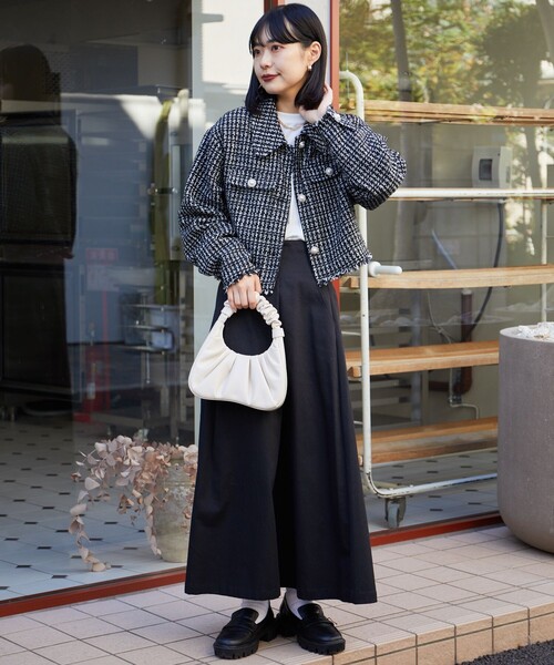 「VIVAYOU」 ツイードジャケット フリ- ブラック レディース_画像8