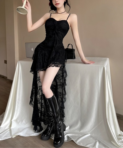 gossip!ロサンゼルス ワンピース Y2K ロングテールデザイン 総レース
