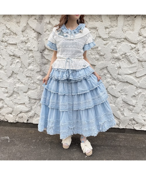 PINK HOUSEフリルオーバーブラウス美品 PINK HOUSE ブラウス シャツ フリルオーバーブラウス レディース