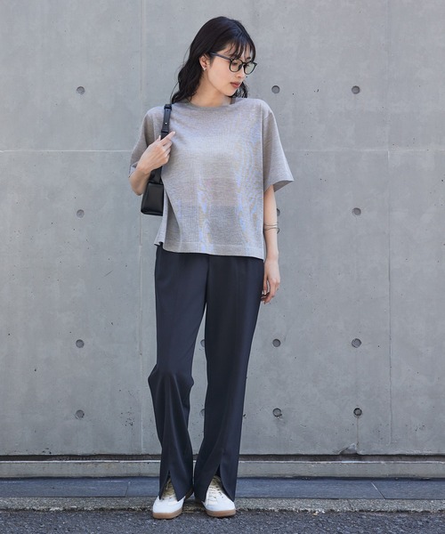 qualite（カリテ） tシャツ 「上品な透け感」シャイニーニットT/シアー