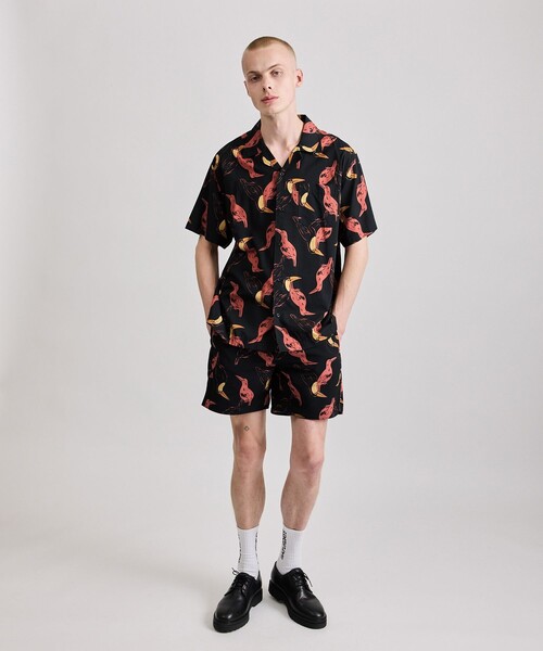 【イエロー（80）】Canty Open Collar Bird Printed SS Shirt Saturdays NYC（サタデーズ ニューヨークシティ） シャツ Canty Open
