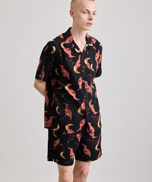 ブラウス シャツ Canty Open Collar Bird Printed SS Shirt レディース