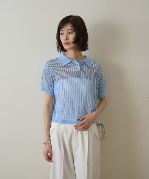 【モカ】【一部店舗限定】メッシュニットポロシャツ ROUGE VIF Sophie ニット セーター 「一部店舗限定」メッシュニット