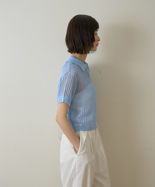 【モカ】【一部店舗限定】メッシュニットポロシャツ ROUGE VIF Sophie ニット セーター 「一部店舗限定」メッシュニット