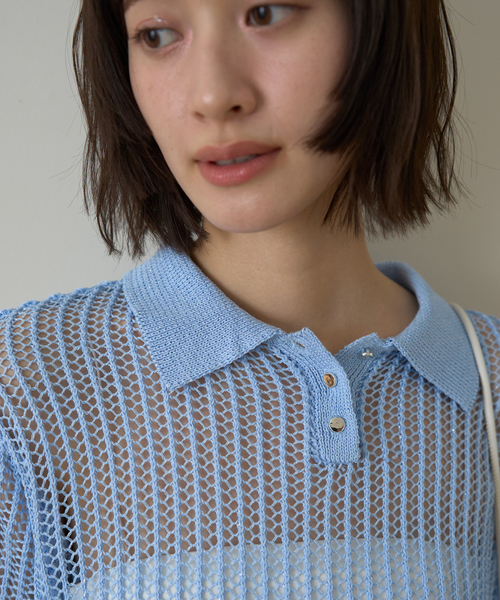 【モカ】【一部店舗限定】メッシュニットポロシャツ ROUGE VIF Sophie ニット セーター 「一部店舗限定」メッシュニット