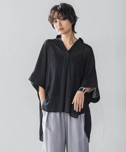 ブラウス シャツ シアー楊柳バックタックスキッパーブラウス「手洗い可能」 レディース 新色追加】シアー楊柳バックタックスキッパーブラウス≪手洗い