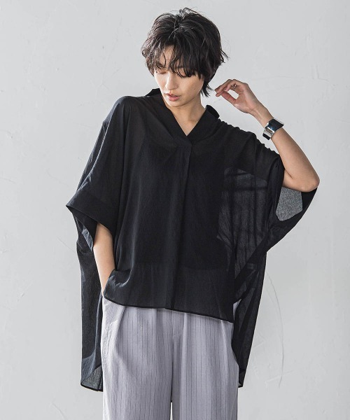 MAYSON GREY ブラウス シャツ シアー楊柳バックタックスキッパー