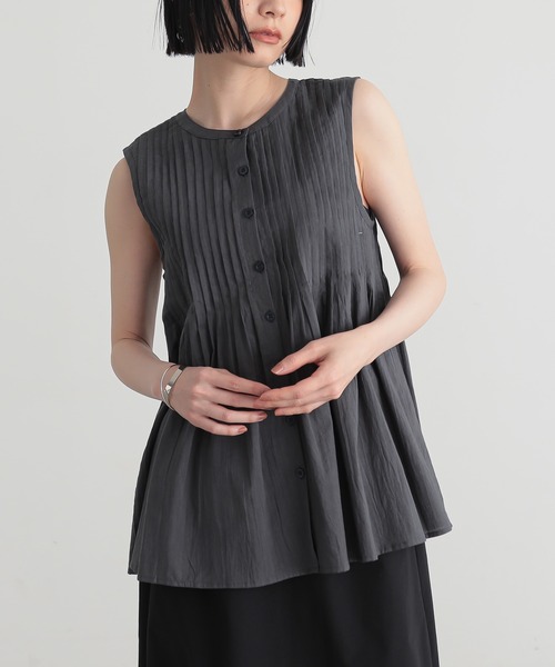 タグ付き yueni Craft Tucked ブラウス オーガニックコットン オーガニックコットン〉〈コットンブロード生地〉コットン裾プリ ーツ