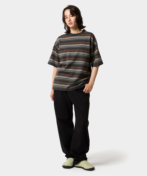 HUF ストライプ Tシャツ XL ホワイト/グリーン HUF（ハフ）の「HALF COURT STRIPE CREW / HUF ストライプ T