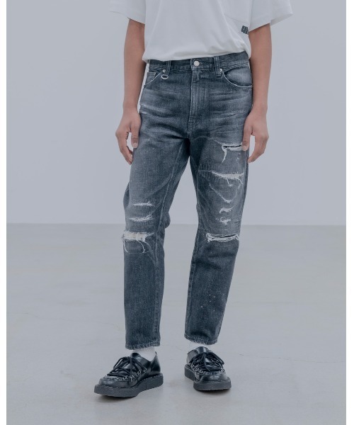 uniform experiment ジーンズ DAMAGED DENIM TAPERED-FIT JEANS メンズ