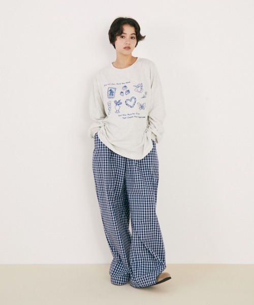 MERLOT（メルロー） パンツ 「ウエストゴム」ギンガムチェックワイド