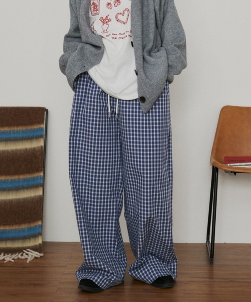 MERLOT（メルロー） パンツ 「ウエストゴム」ギンガムチェックワイド
