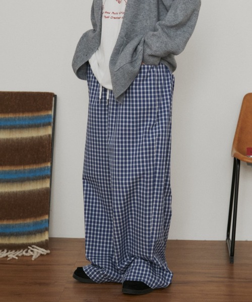 MERLOT（メルロー） パンツ 「ウエストゴム」ギンガムチェックワイド