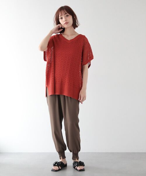 ニット セーター 透かし編みニットチュニック レディース ap retro ニット セーター 配色ラメ 透かし編みニットトップス
