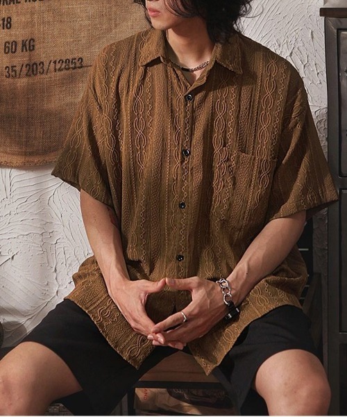 NEW GENTLEMAN シャツ マケドニアレース オーバーサイズ半袖