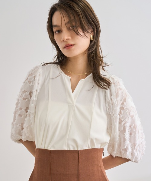 ブラウス シャツ ジャガードスリーブコンビブラウス レディース