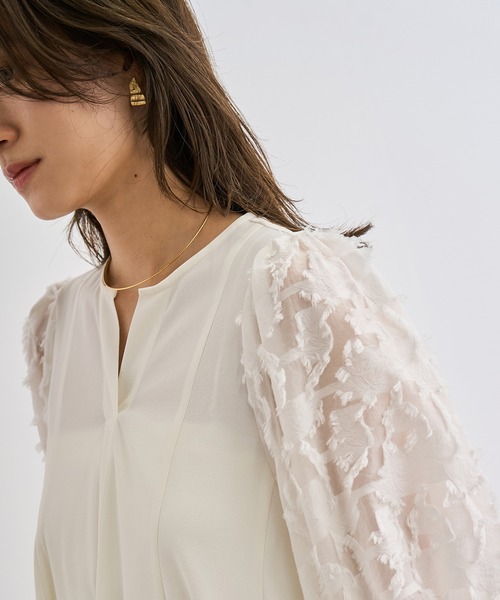 ROPE'（ロペ） ブラウス シャツ ジャガードスリーブコンビブラウス