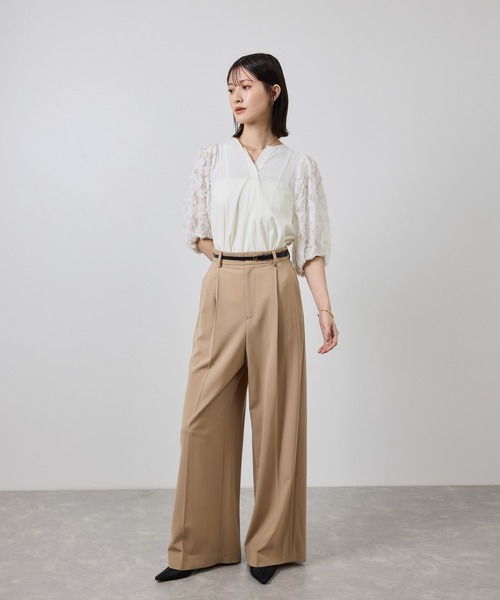 ROPE'（ロペ） ブラウス シャツ ジャガードスリーブコンビブラウス