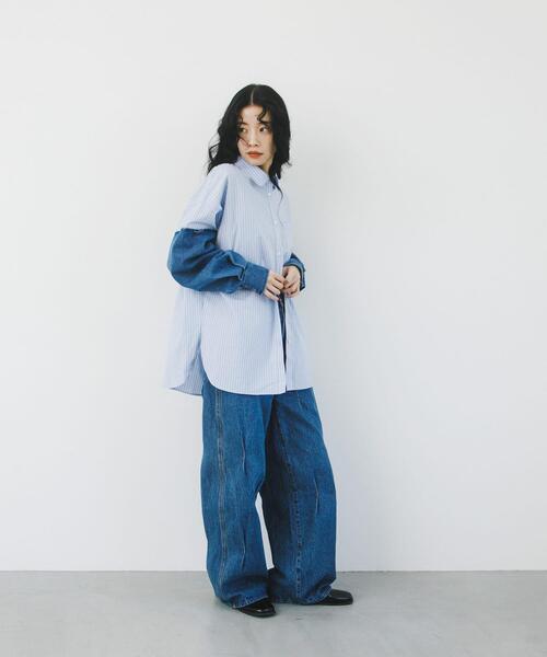 KBF（ケービーエフ） ブラウス シャツ デニムスリーブリメイクシャツ