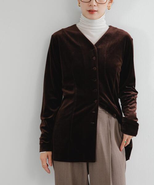 美品Rene36ベロアニット長袖カーディガン ベロアニットカーディガン