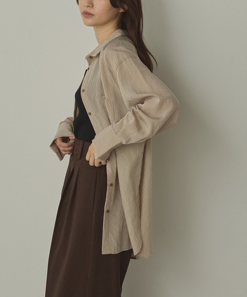 ブラウス シャツ ツヤストライプ オーバーシャツ レディース | hunch | 05