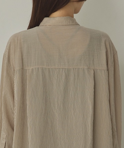 ブラウス シャツ ツヤストライプ オーバーシャツ レディース | hunch | 10