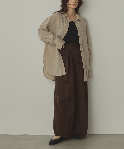 ブラウス シャツ ツヤストライプ オーバーシャツ レディース | hunch | 11