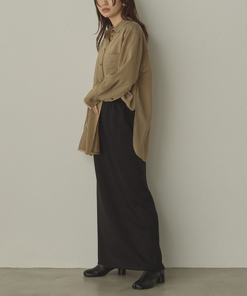 ブラウス シャツ ツヤストライプ オーバーシャツ レディース | hunch | 18