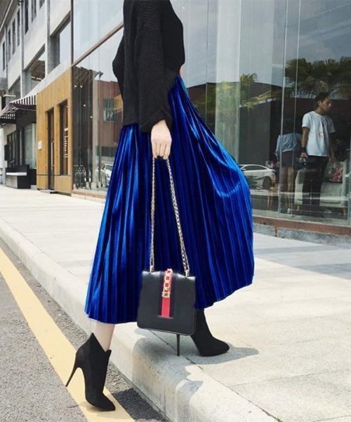 スカート 季節感たっっぷり上品艶ベロア プリーツスカート : ZOZOTOWN