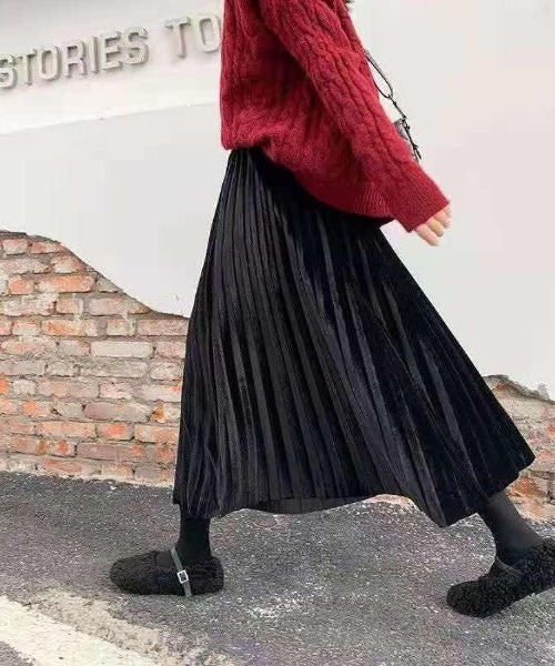 スカート 季節感たっっぷり上品艶ベロア プリーツスカート : ZOZOTOWN