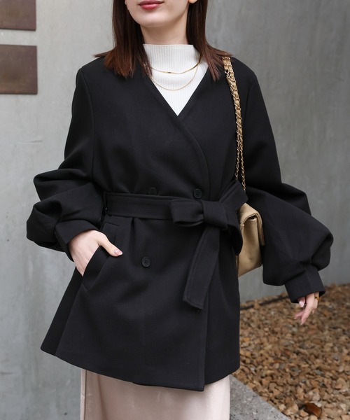 sakishimatokyo ノーカラーコート コート ボリュームスリーブフレア