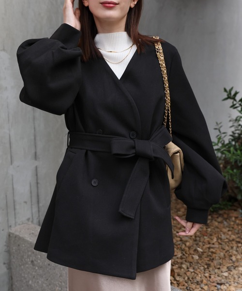 sakishimatokyo ノーカラーコート コート ボリュームスリーブフレア