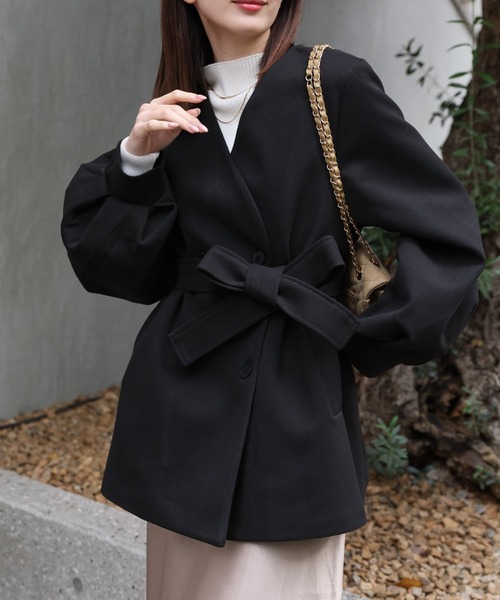 sakishimatokyo ノーカラーコート コート ボリュームスリーブフレア