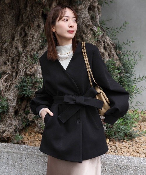 sakishimatokyo ノーカラーコート コート ボリュームスリーブフレア