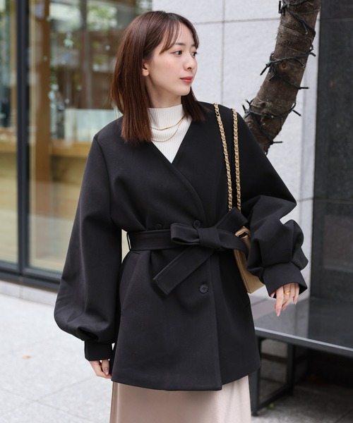 sakishimatokyo ノーカラーコート コート ボリュームスリーブフレア