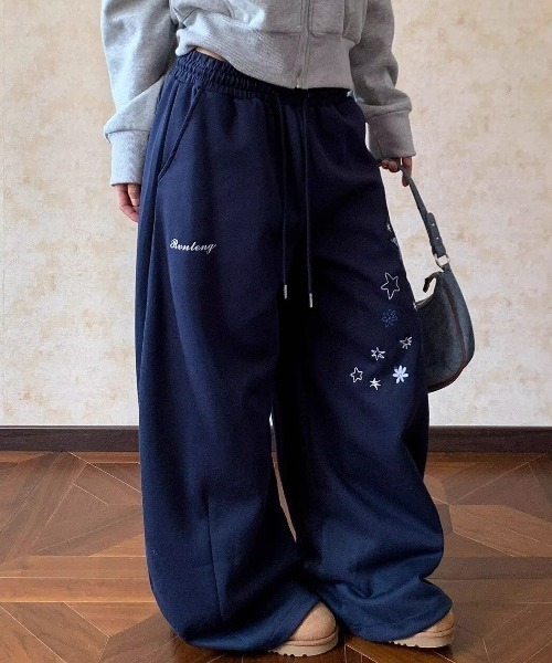 GEMEDA スウェットパンツ ジャージ 「スター刺繍／ゆるダボ」ワイド