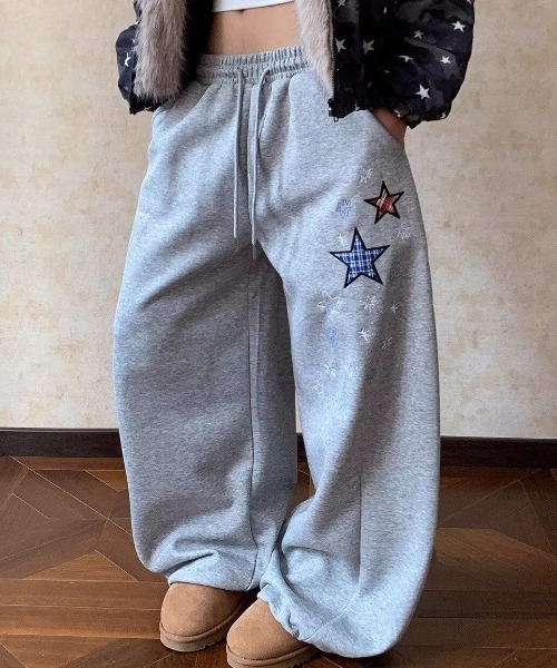 GEMEDA スウェットパンツ ジャージ 「スター刺繍／ゆるダボ」ワイド