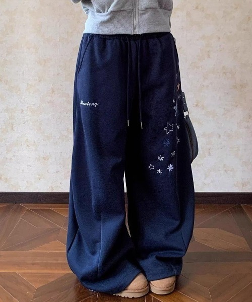 GEMEDA スウェットパンツ ジャージ 「スター刺繍／ゆるダボ」ワイド