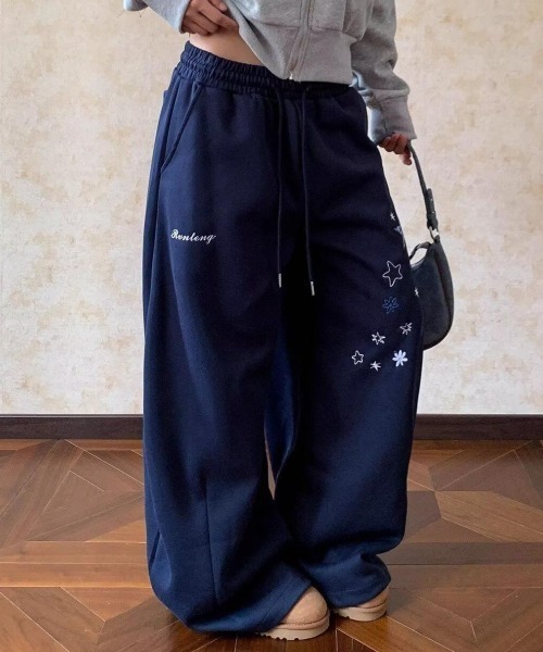 GEMEDA スウェットパンツ ジャージ 「スター刺繍／ゆるダボ」ワイド