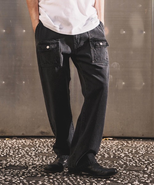 WONDER WALL MOTEL ジーンズ mp14449-AGING BLACK DENIM BUSH PANTS