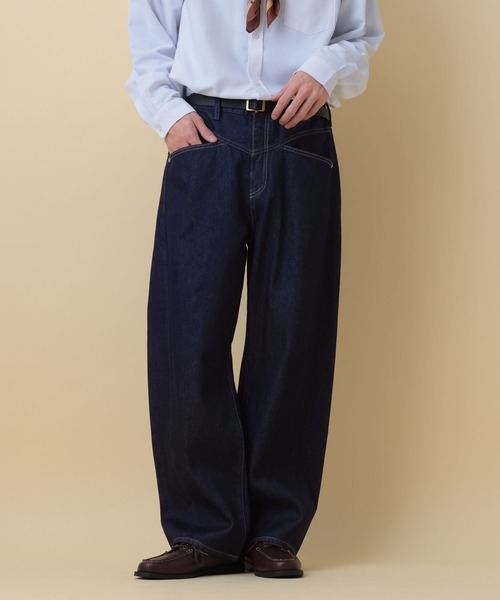 ババグーリ　ダークブルー ワイドデニムパンツ RAGEBLUE（レイジブルー） ワイドパンツ ジーンズ 12oz Barrel Leg
