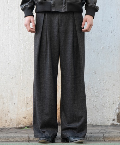 SINSS ワイドパンツ スラックス Box tuck check slacks / ボックス
