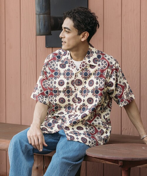「FREAK'S STORE」 半袖シャツ MEDIUM ブラウン メンズ_画像2
