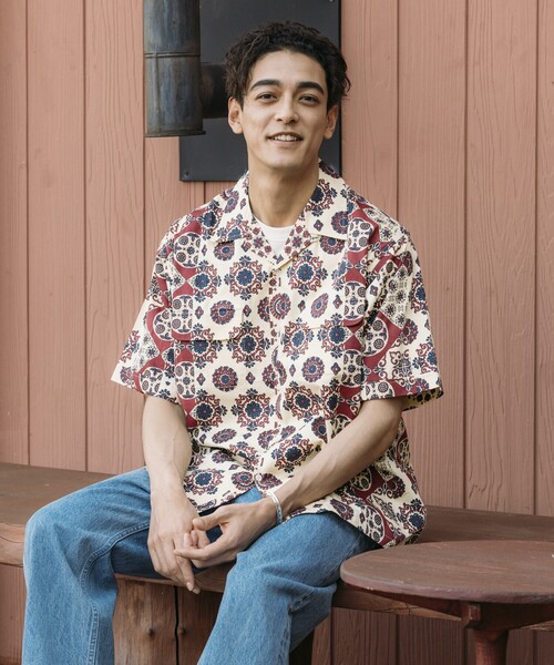 「FREAK'S STORE」 半袖シャツ MEDIUM ブラウン メンズ_画像5